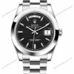 Reduced Rolex Day-Date Silver Black Diamond Dial Oyster Bracelet