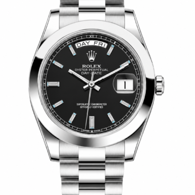 Reduced Rolex Day-Date Silver Black Diamond Dial Oyster Bracelet