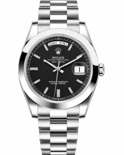 Reduced Rolex Day-Date Silver Black Diamond Dial Oyster Bracelet