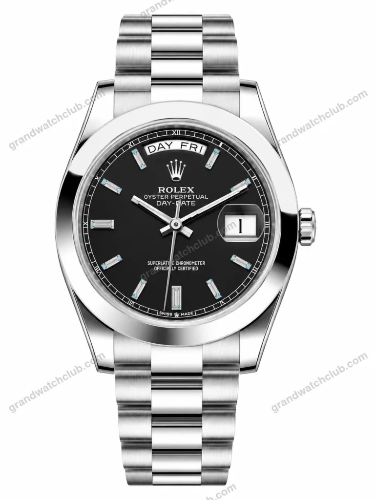 Reduced Rolex Day-Date Silver Black Diamond Dial Oyster Bracelet