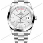 Reduced Rolex Day-Date Silver White Textured Dial Oyster Bracelet