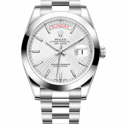 Reduced Rolex Day-Date Silver White Textured Dial Oyster Bracelet