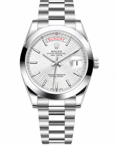 Reduced Rolex Day-Date Silver White Textured Dial Oyster Bracelet
