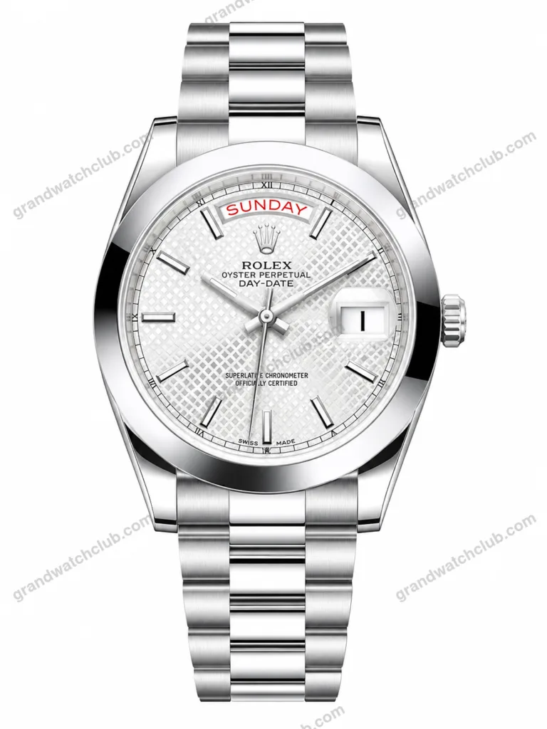 Reduced Rolex Day-Date Silver White Textured Dial Oyster Bracelet