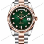 Reduced Rolex Day-Date Two Tone Green Diamond Dial Oyster Bracelet