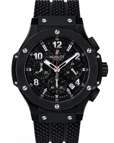 Super Clone Hublot Big Bang Black Carbon Dial Chronograph Rubber Strap