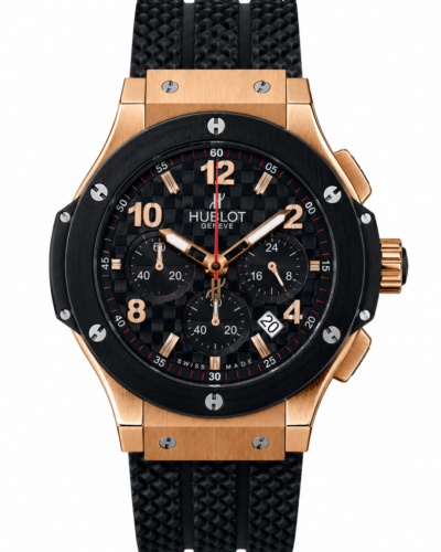 Super Clone Hublot Big Bang Rose Gold Black Carbon Dial Chronograph Rubber Strap