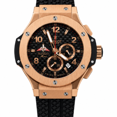 Super Clone Hublot Big Bang Rose Gold Black Carbon Dial Rubber Strap