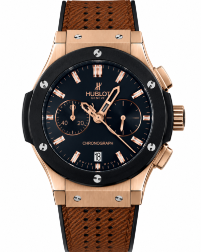 Super Clone Hublot Big Bang Rose Gold Black Dial Chronograph Brown Leather Strap