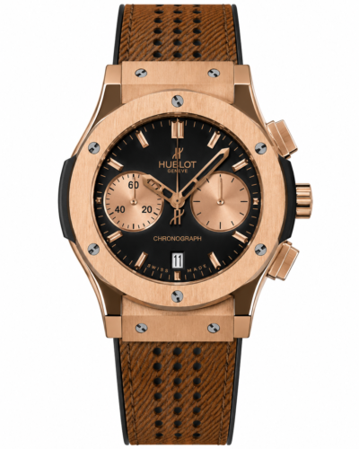 Super Clone Hublot Big Bang Rose Gold Black Dial Brown Leather Strap