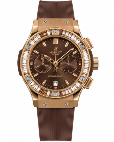 Super Clone Hublot Big Bang Rose Gold Brown Diamond Bezel Rubber Strap