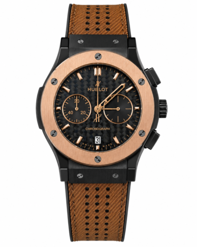 Super Clone Hublot Big Bang Rose Gold Carbon Dial Brown Leather Strap