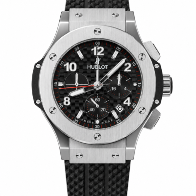 Super Clone Hublot Big Bang Silver Black Carbon Dial Chronograph Rubber Strap