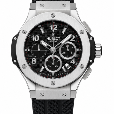 Super Clone Hublot Big Bang Silver Black Carbon Dial Rubber Strap