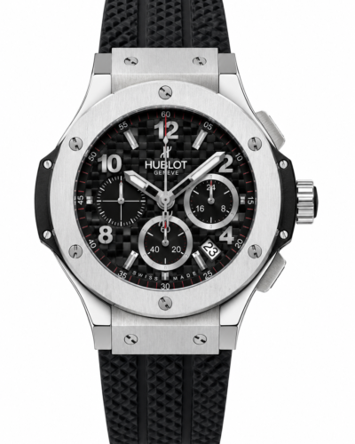 Super Clone Hublot Big Bang Silver Black Carbon Dial Rubber Strap