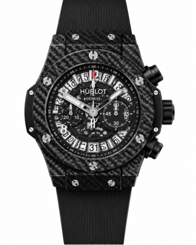 Super Clone Hublot Big Bang Unico Black Carbon Skeleton Dial Rubber Strap