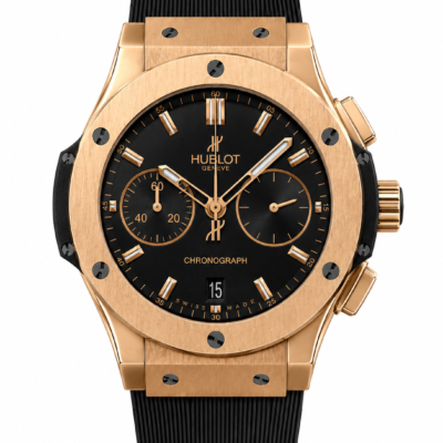 Super Clone Hublot Classic Fusion Rose Gold Black Dial Chronograph Rubber Strap
