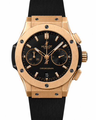 Super Clone Hublot Classic Fusion Rose Gold Black Dial Chronograph Rubber Strap