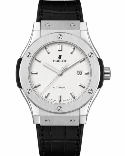 Super Clone Hublot Classic Fusion Silver White Dial Black Leather Strap