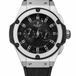Super Clone Hublot King Power Silver Black Dial Rubber Strap