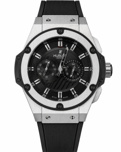 Super Clone Hublot King Power Silver Black Dial Rubber Strap