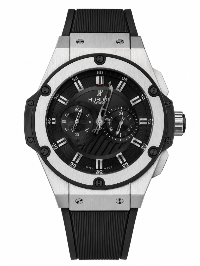 Super Clone Hublot King Power Silver Black Dial Rubber Strap