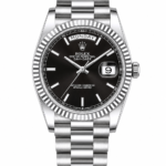 Super Clone Rolex Day-Date Silver Black Dial Oyster Bracelet