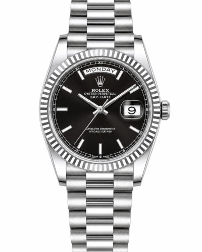 Super Clone Rolex Day-Date Silver Black Dial Oyster Bracelet