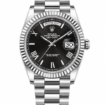 Super Clone Rolex Day-Date Silver Black Dial President Bracelet