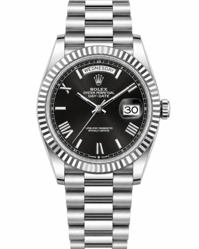 Super Clone Rolex Day-Date Silver Black Dial President Bracelet