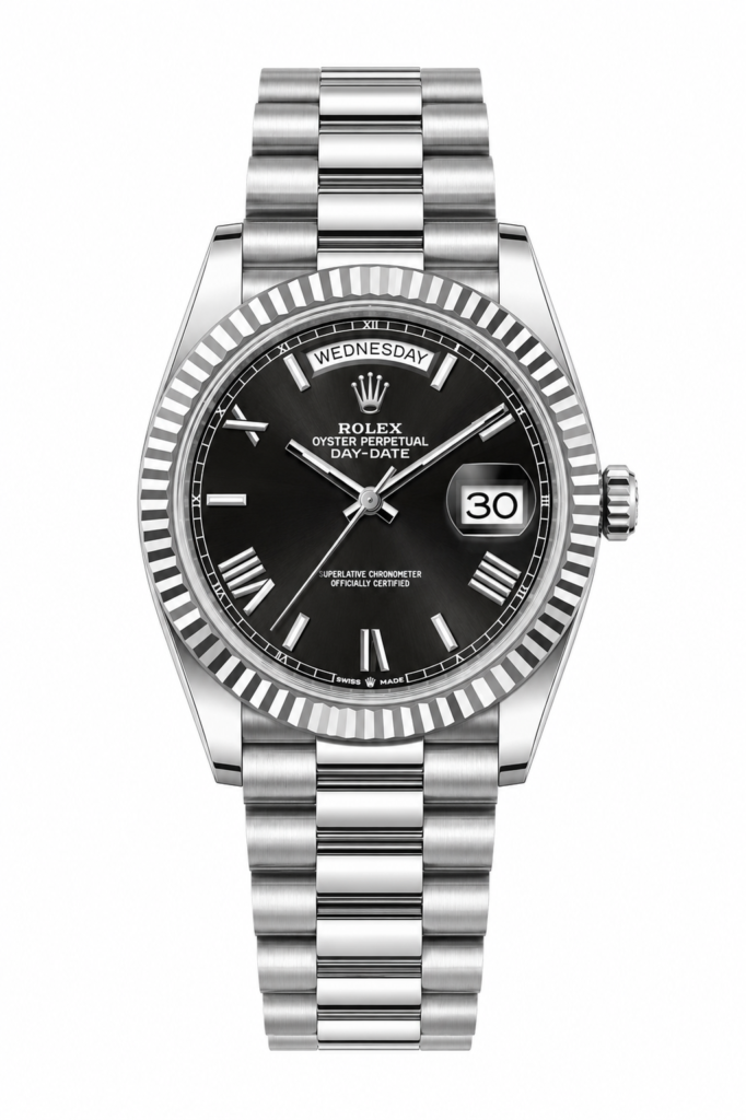 Super Clone Rolex Day-Date Silver Black Dial President Bracelet