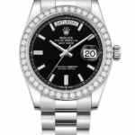 Super Clone Rolex Day-Date Silver Black Diamond Bezel