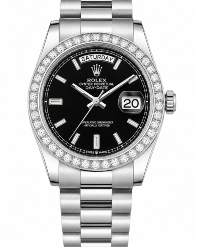 Super Clone Rolex Day-Date Silver Black Diamond Bezel