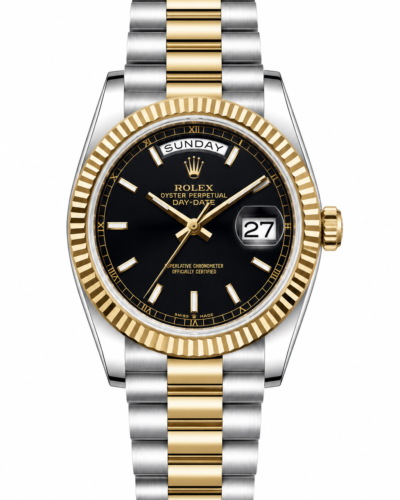 Super Clone Rolex Day-Date Two Tone Black Dial