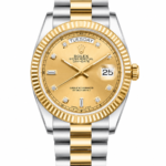 Super Clone Rolex Day-Date Two Tone Champagne Diamond Dial