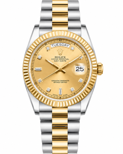 Super Clone Rolex Day-Date Two Tone Champagne Diamond Dial