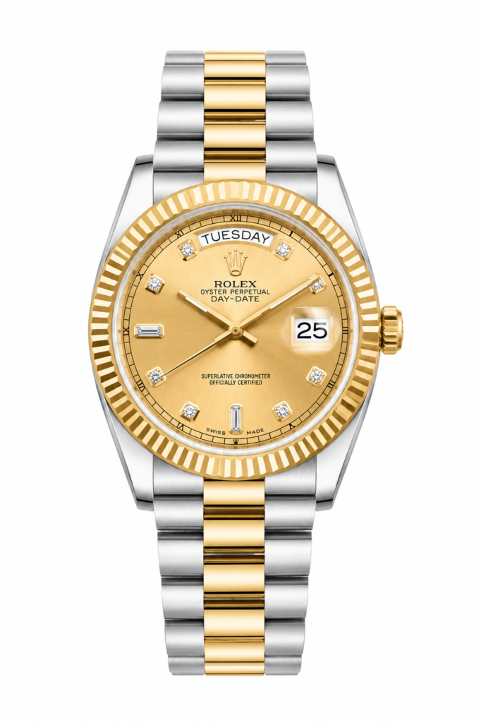 Super Clone Rolex Day-Date Two Tone Champagne Diamond Dial