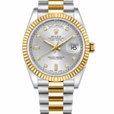 Super Clone Rolex Day-Date Two Tone Silver Diamond Dial