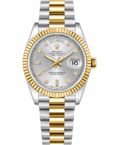 Super Clone Rolex Day-Date Two Tone Silver Diamond Dial
