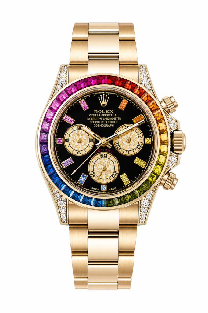 Super Clone Rolex Daytona Rainbow Gold Black Dial