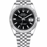 Super Clone Rolex Datejust 36 MM Black Dial Jubilee Bracelet Fluted Bezel Stainless Steel