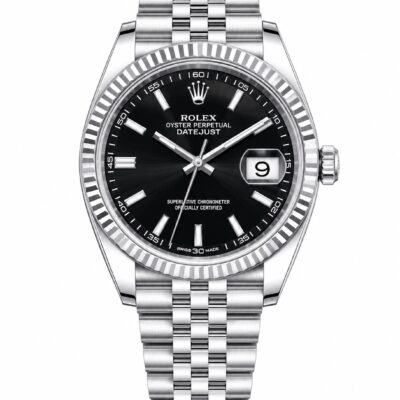 Super Clone Rolex Datejust 36 MM Black Dial Jubilee Bracelet Fluted Bezel Stainless Steel — Image 2