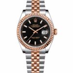 Super Clone Rolex Datejust 36 MM Black Dial Jubilee Bracelet Rose Gold Two Tone Fluted Bezel
