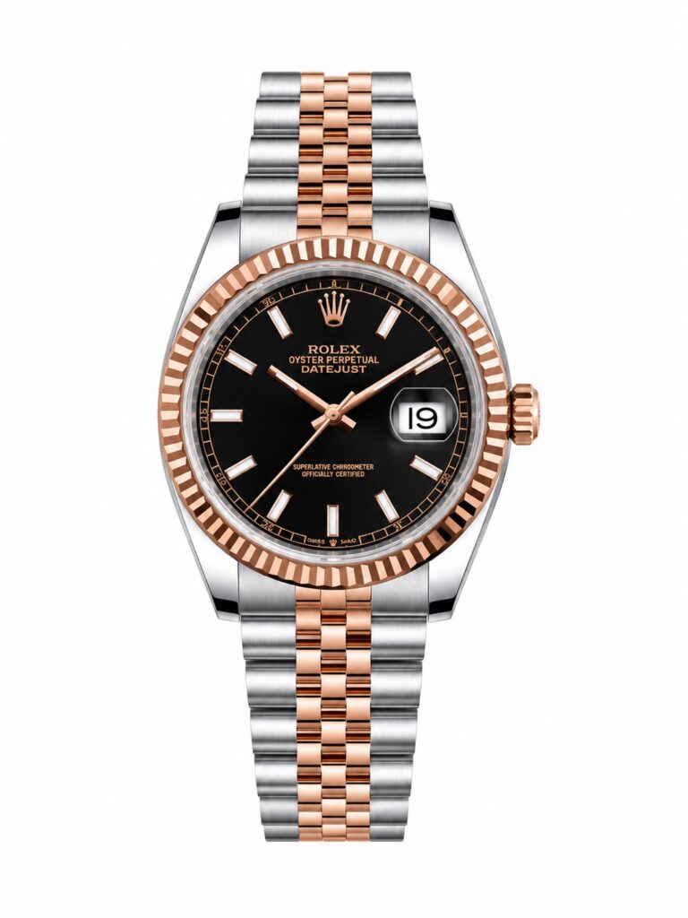 Super Clone Rolex Datejust 36 MM Black Dial Jubilee Bracelet Rose Gold Two Tone Fluted Bezel