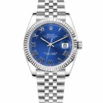 Super Clone Rolex Datejust 36 MM Blue Roman Dial Jubilee Bracelet Fluted Bezel Stainless Steel