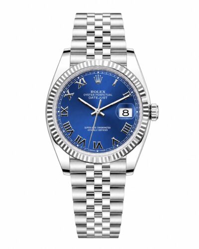 Super Clone Rolex Datejust 36 MM Blue Roman Dial Jubilee Bracelet Fluted Bezel Stainless Steel
