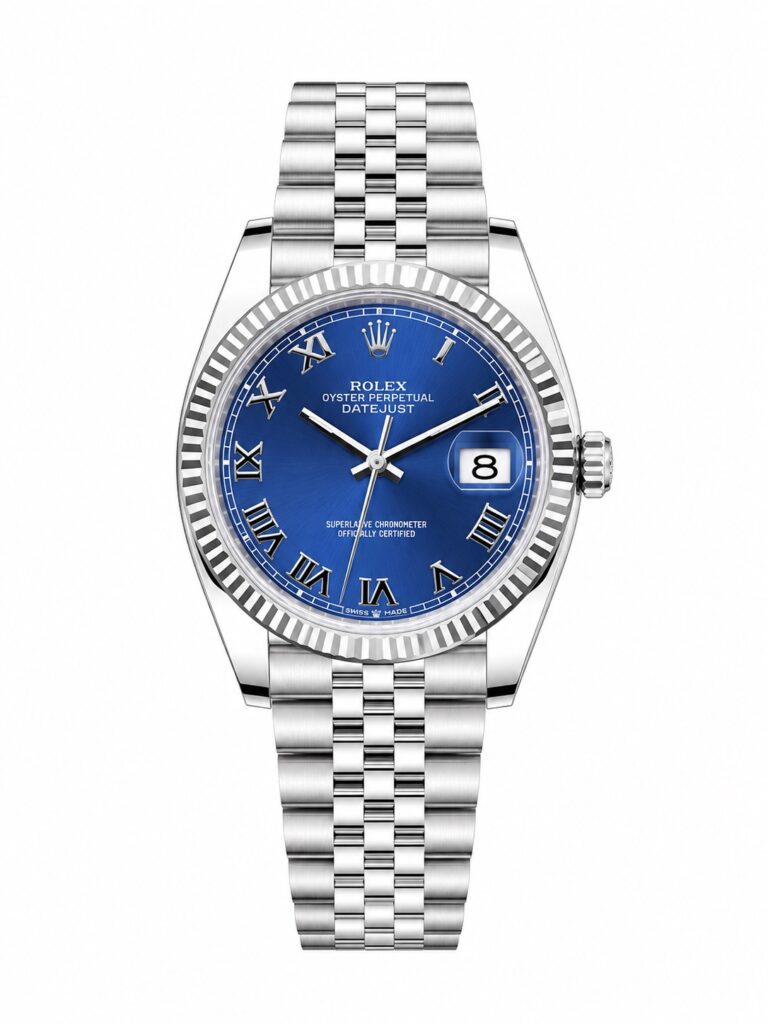 Super Clone Rolex Datejust 36 MM Blue Roman Dial Jubilee Bracelet Fluted Bezel Stainless Steel