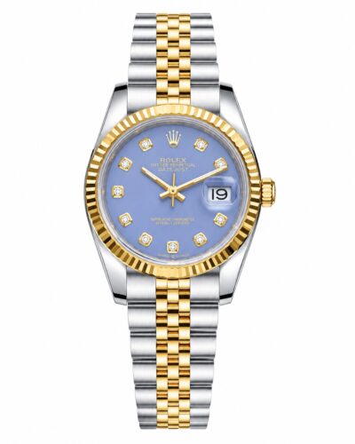 Super Clone Rolex Datejust 36 MM Ice Blue Diamond Dial Jubilee Bracelet Gold Two Tone Fluted Bezel