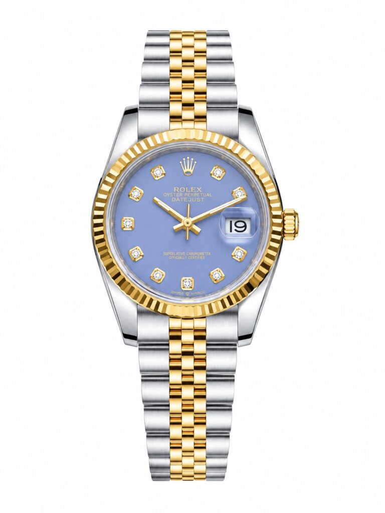 Super Clone Rolex Datejust 36 MM Ice Blue Diamond Dial Jubilee Bracelet Gold Two Tone Fluted Bezel