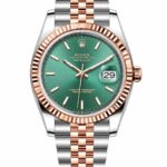 Super Clone Rolex Datejust 36 MM Mint Green Dial Jubilee Bracelet Rose Gold Two Tone Fluted Bezel